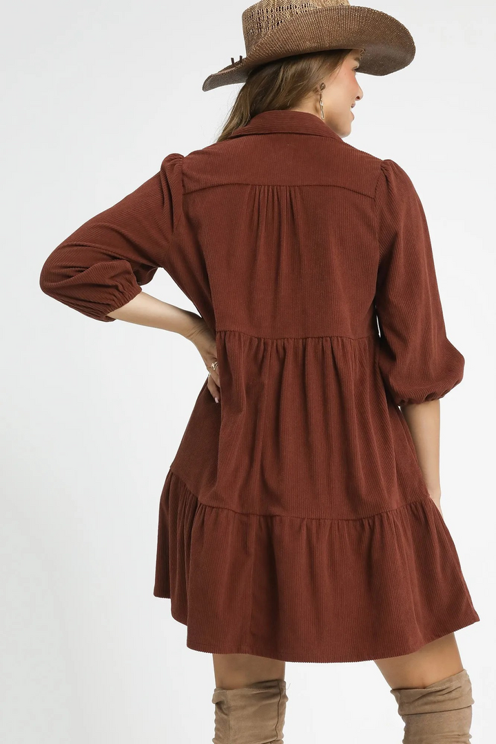 Umgee Tiered Corduroy Mini Dress with Sleeves